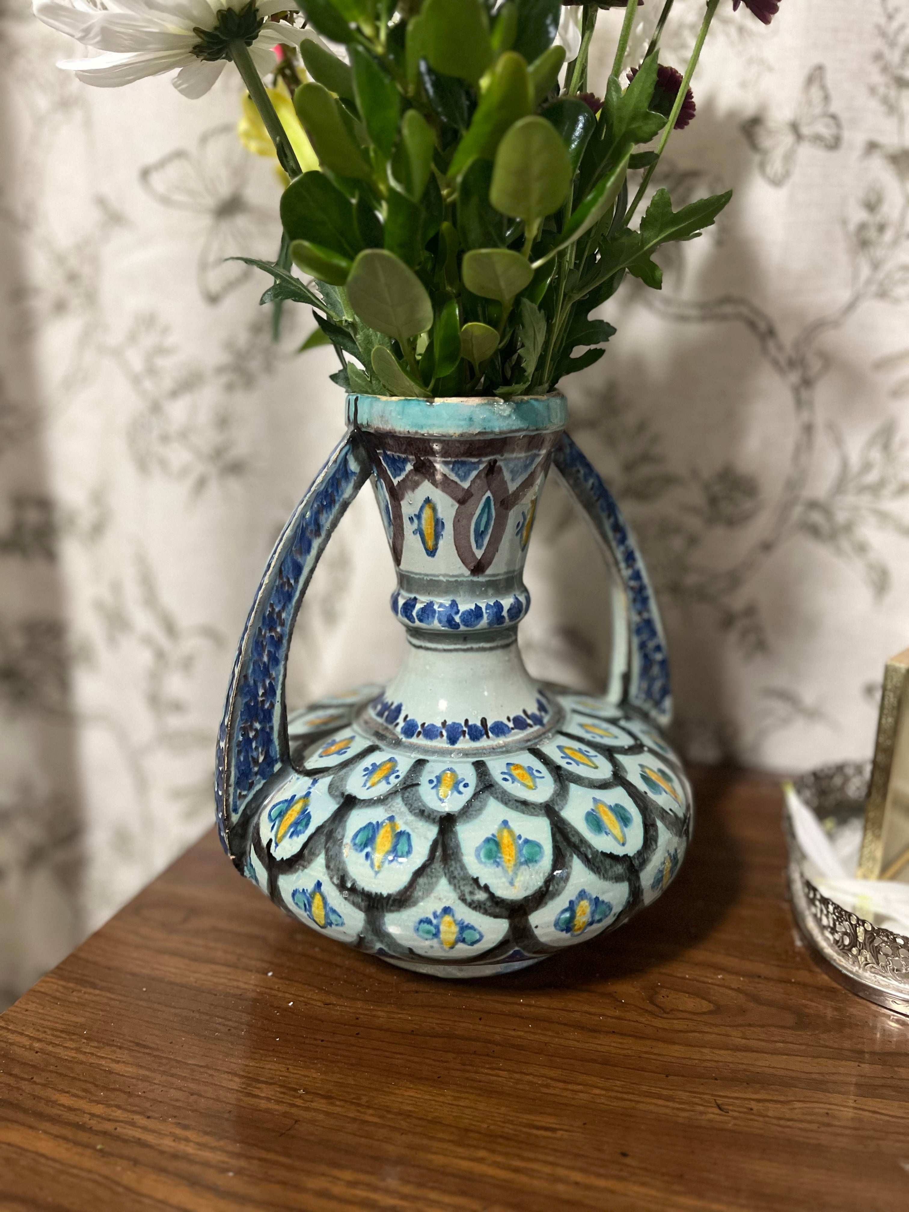 African "Mezhariya" hand painted pottery vase